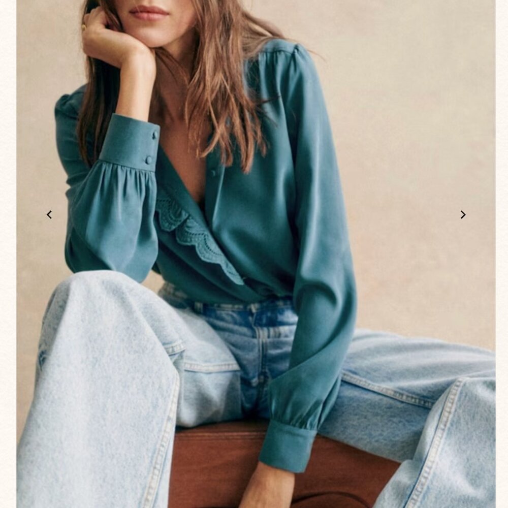 Sezane Chlo Silk Shirt Blouse
36 Blue Storm French Classic Causal